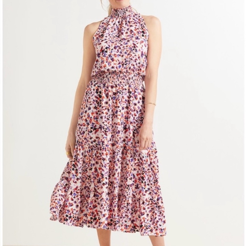 Allison Joy Pink and Blue Smocked Maxi Dress Halter Sleeveless.